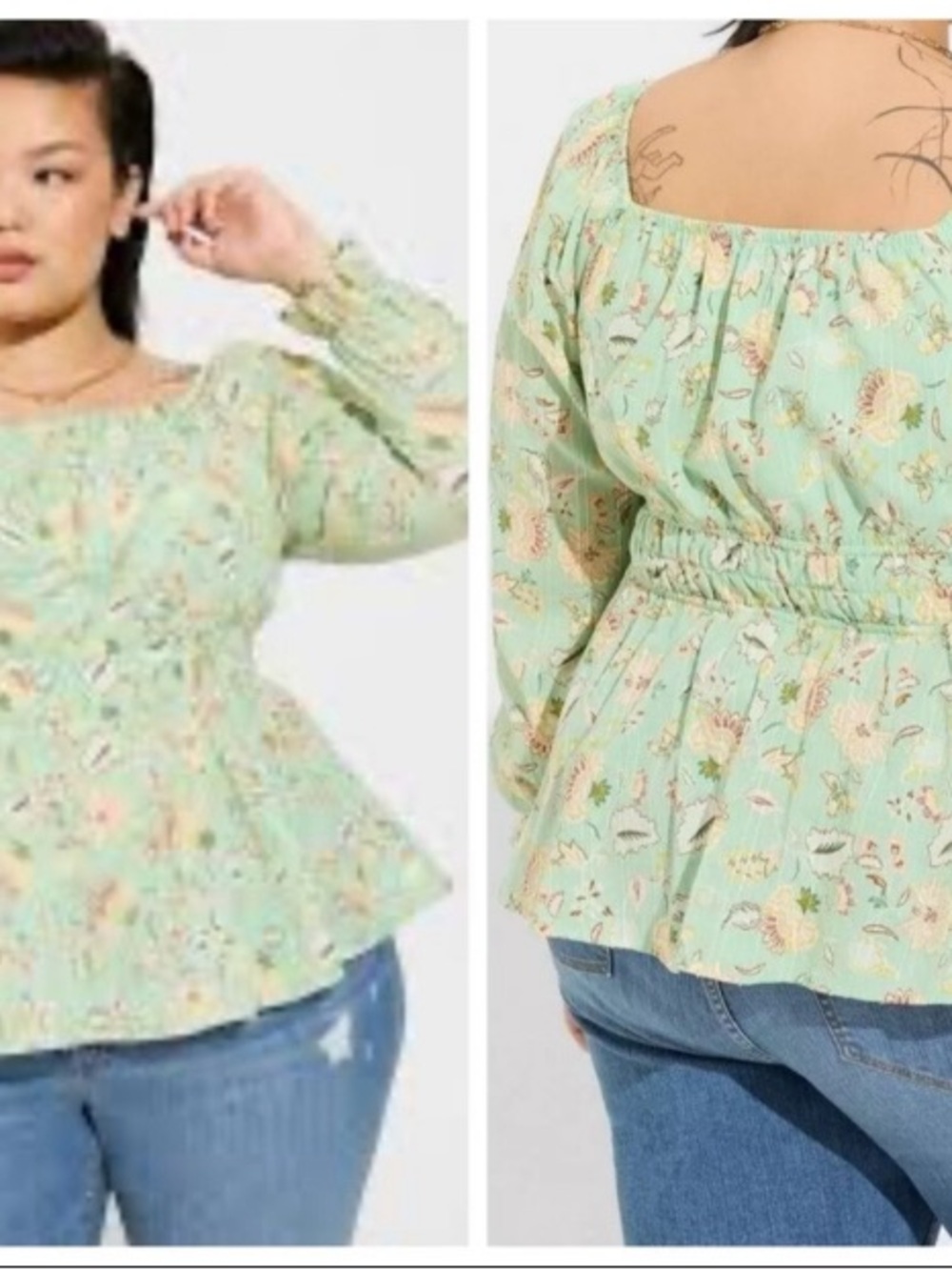 torrid Mint Floral Peplum Square-Neck Blouse